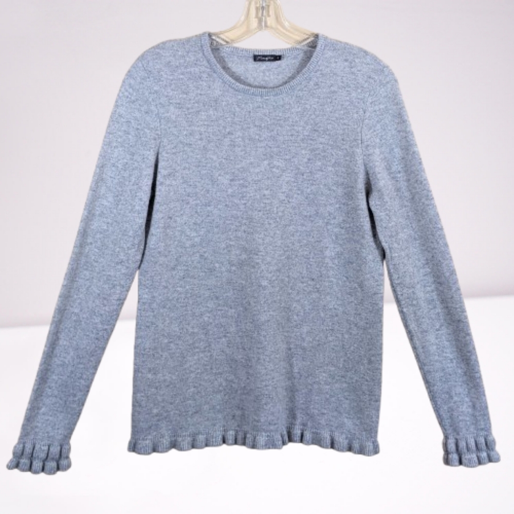 J. McLaughlin Cashmere Sweater Gray Crew Neck Ruffle Trim Small